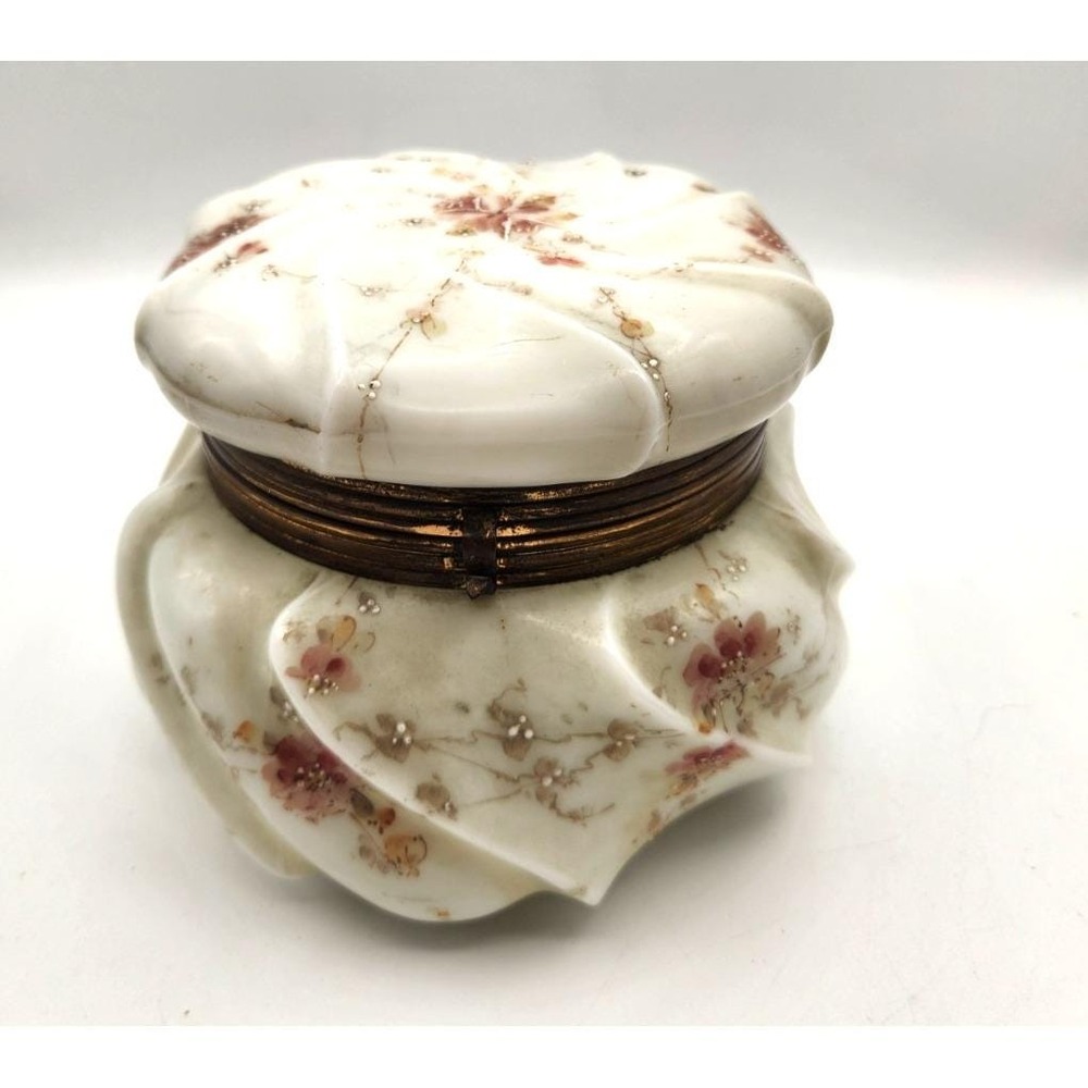CF Monroe Wavecrest Glass 5.5" Helmschmied Swirl Vanity Dresser Box Antique